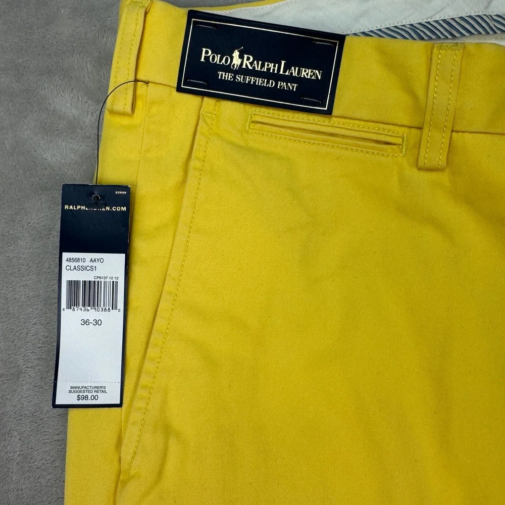 Polo Ralph Lauren Suffield Pant Mens 36/30 Yellow Classic Fit Chino New MSRP $98